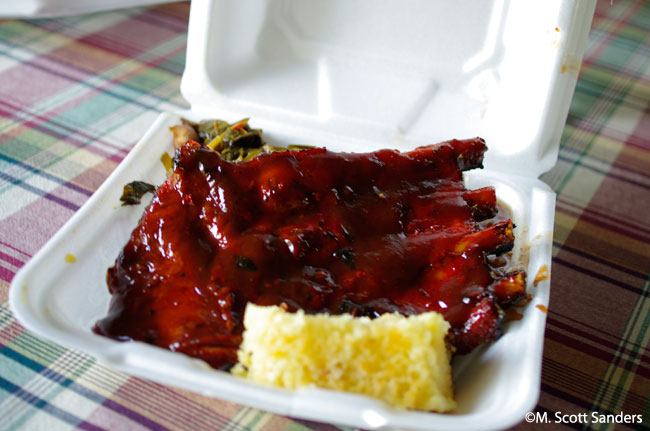 Ribs, cornbread, greens